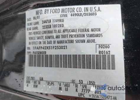 2001 Ford Mustang Gt z USA, uszkodzony, nr VIN 1FAFP42X51F253021